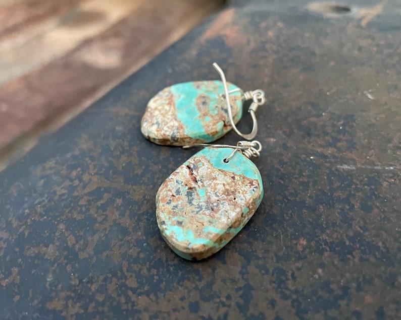 Southwestern Santo Domingo Pueblo Jewelry Green Boulder Turquoise Slab Earrings Medium-Small Size Gift Under 50 Girlfriend Sister Friend