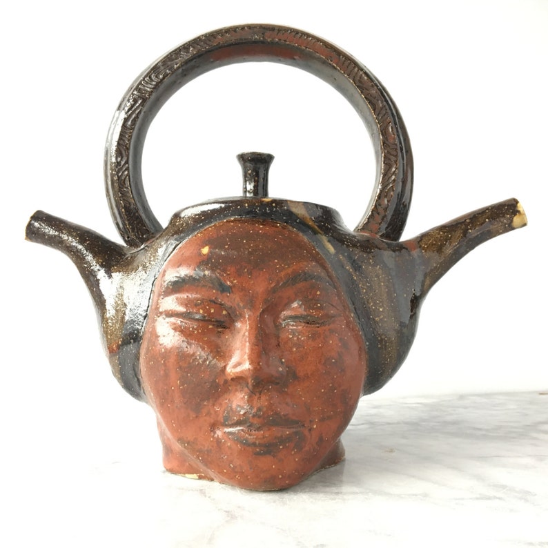 Teapot Face Sculpture Ceramic Figure Art Janus Bust Serving Etsy
