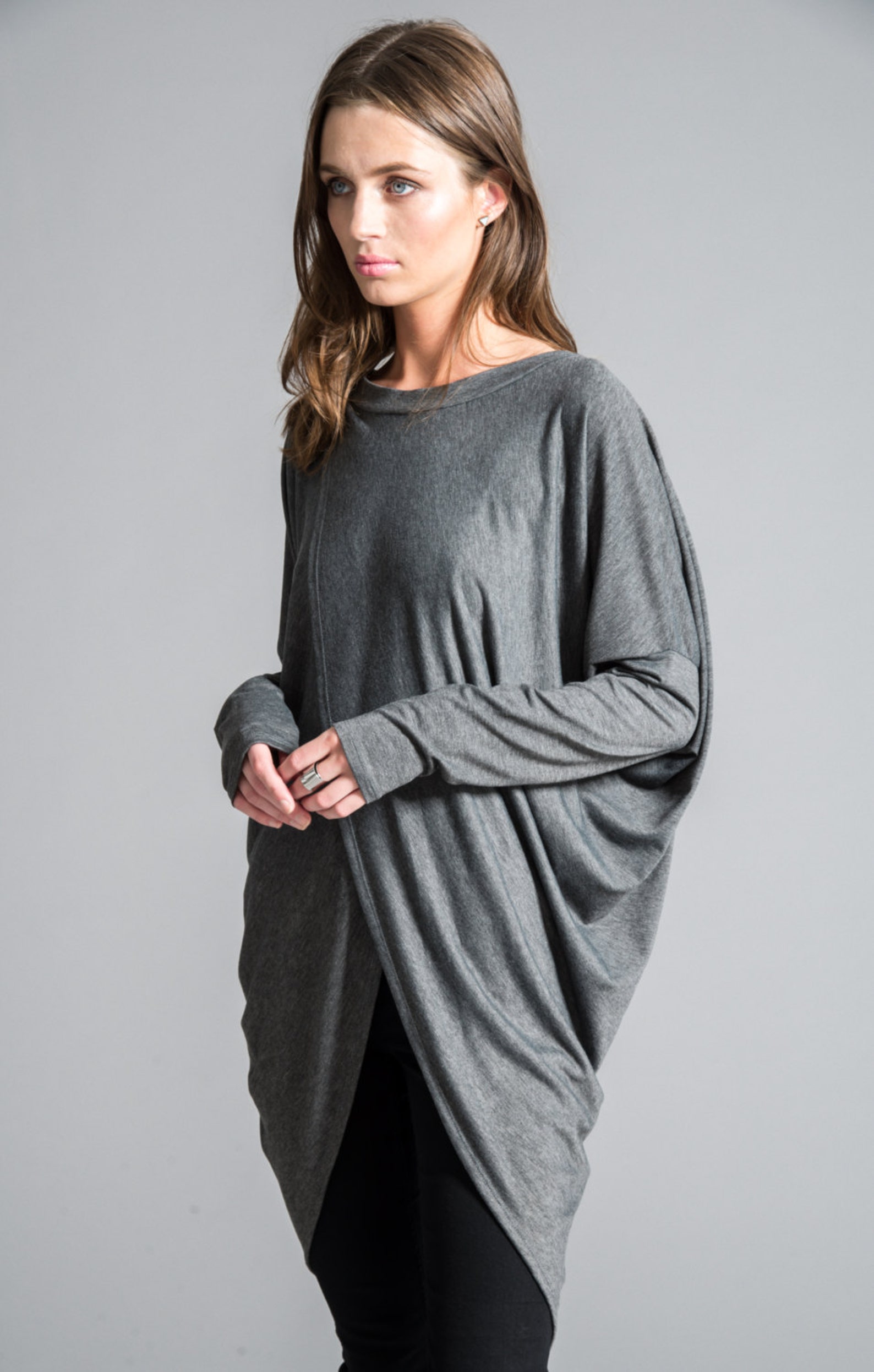 Charcoal Grey Oversize Tunic Top Asymmetric Loose Top Casual | Etsy