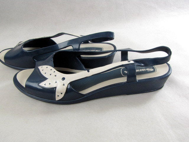 Vintage 70s Blue Plastic Sandals Slingbacks Open Toe | Etsy