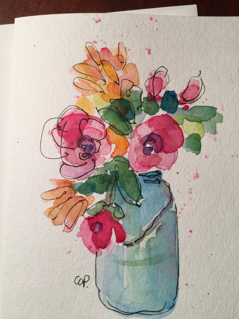 Flowers Watercolor Card / Hand Painted Watercolor Card Etsy