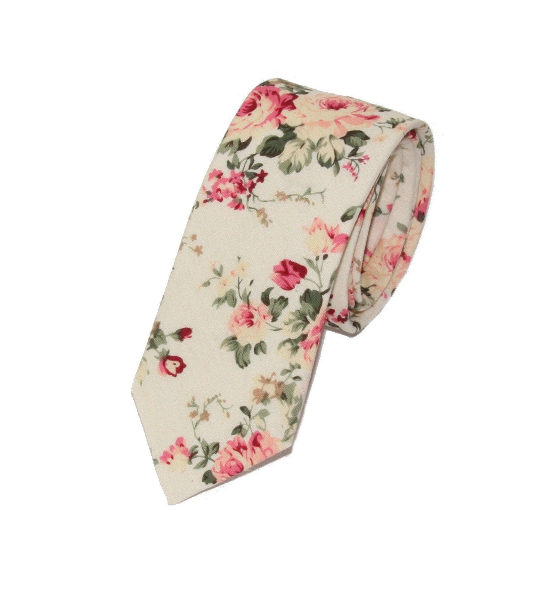 Ivory Pink Floral Slim Skinny Necktie Gift For Him | Etsy