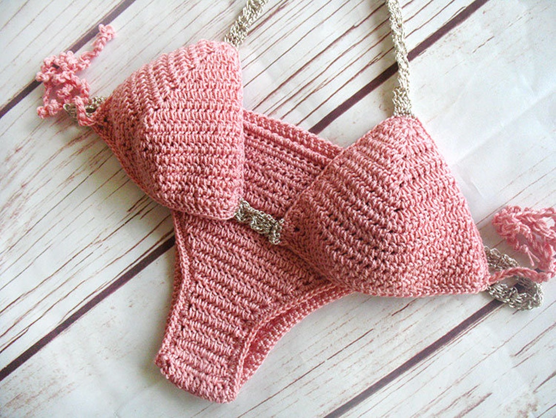 Pink Crochet bikini Micro bikini Crochet bathing suits | Etsy