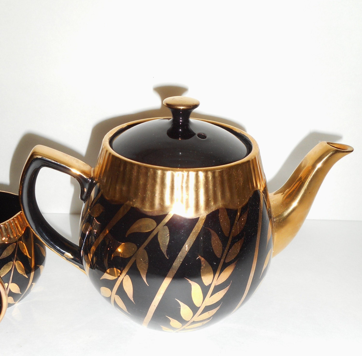 Vintage Gibsons Tea Set Black and Gold Teapot Sugar bowl and Etsy