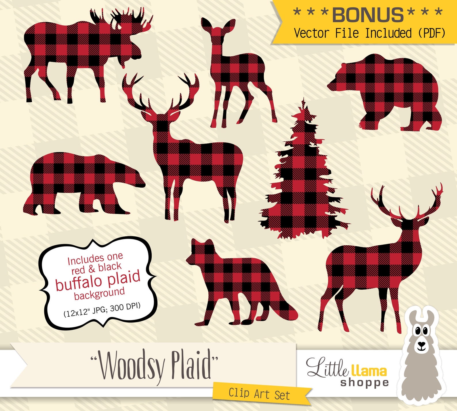 Buffalo Plaid Clipart Animal Silhouette Clip Art Vector | Etsy