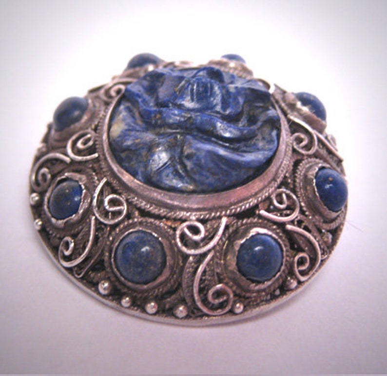 Rare Antique Carved Lapis Lazuli Brooch Pin Vintage Art Deco | Etsy