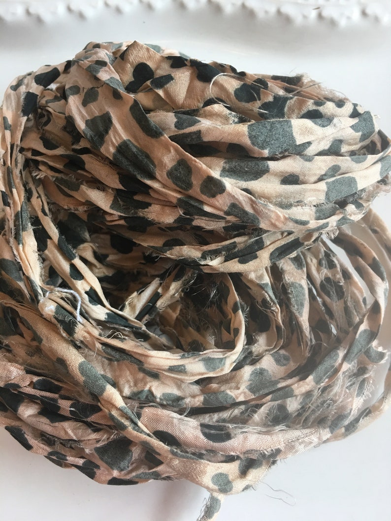 Heart Print Variegated Light Peach 10 yards Sari Silk Ribbon Block Recycled Sari Ribbon