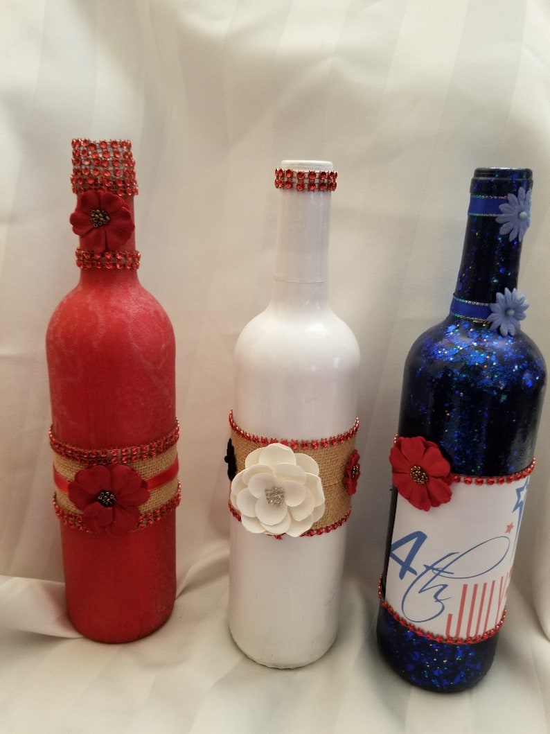 Handmade Patriotic Red White and Blue Wine Bottle Cover