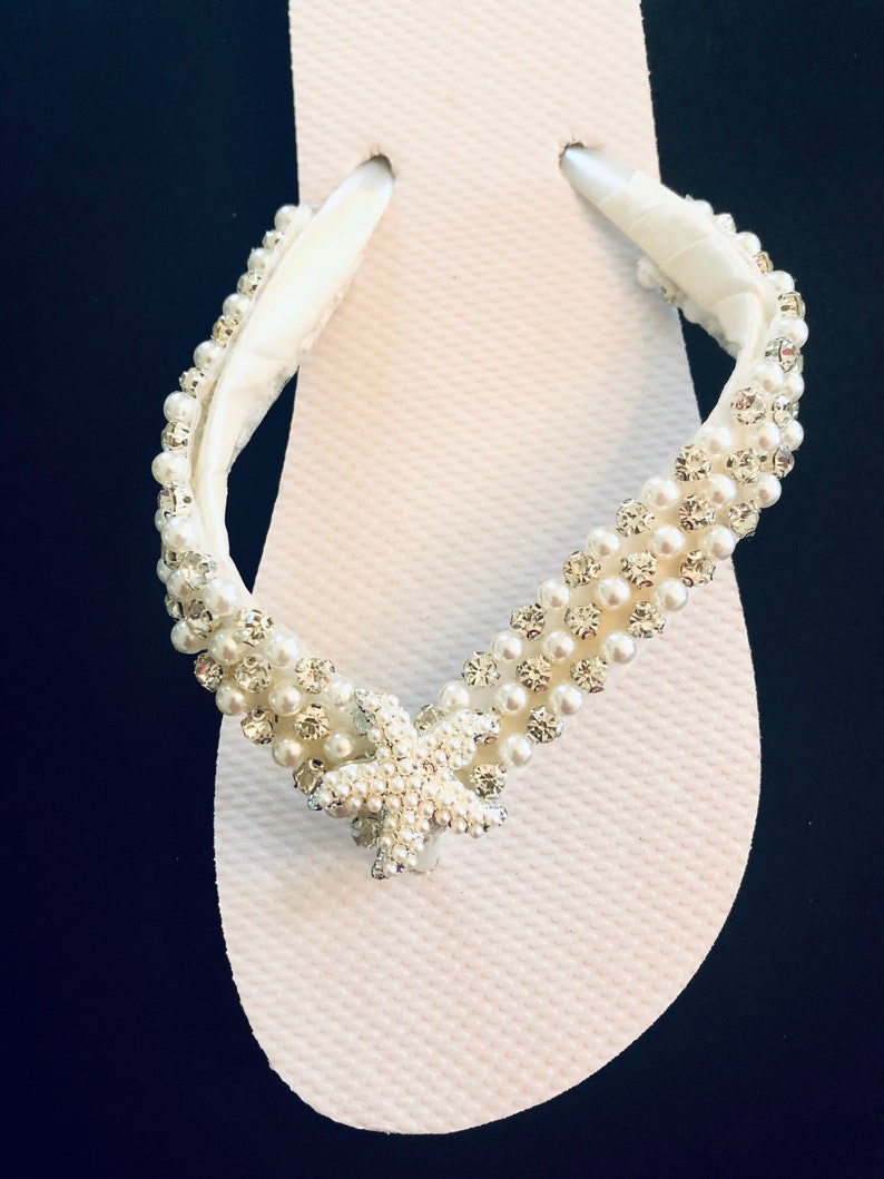 BEACH Rhinestone Bridal flip Flops Wedges.Wedding Flip Flops.Ivory Pearl Starfish Bridal Shoes.Bridesmaid Flip Flops.Wedding Flip Flops.