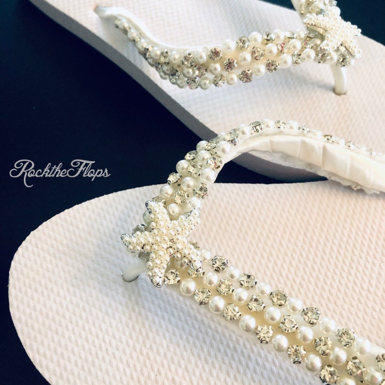 BEACH Rhinestone Bridal flip Flops Wedges.Wedding Flip Flops.Ivory Pearl Starfish Bridal Shoes.Bridesmaid Flip Flops.Wedding Flip Flops.