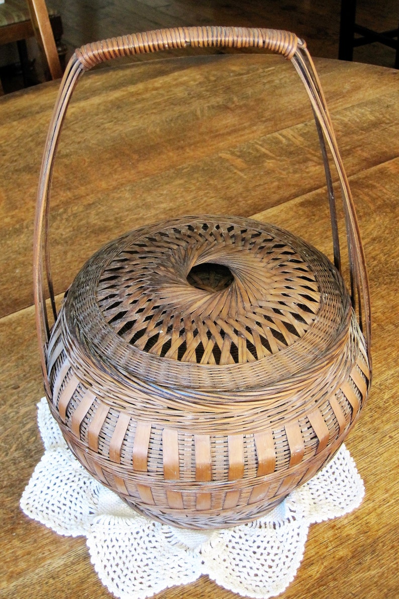 Vintage Large Basket with Handle and Lid Peoples Republic of Etsy