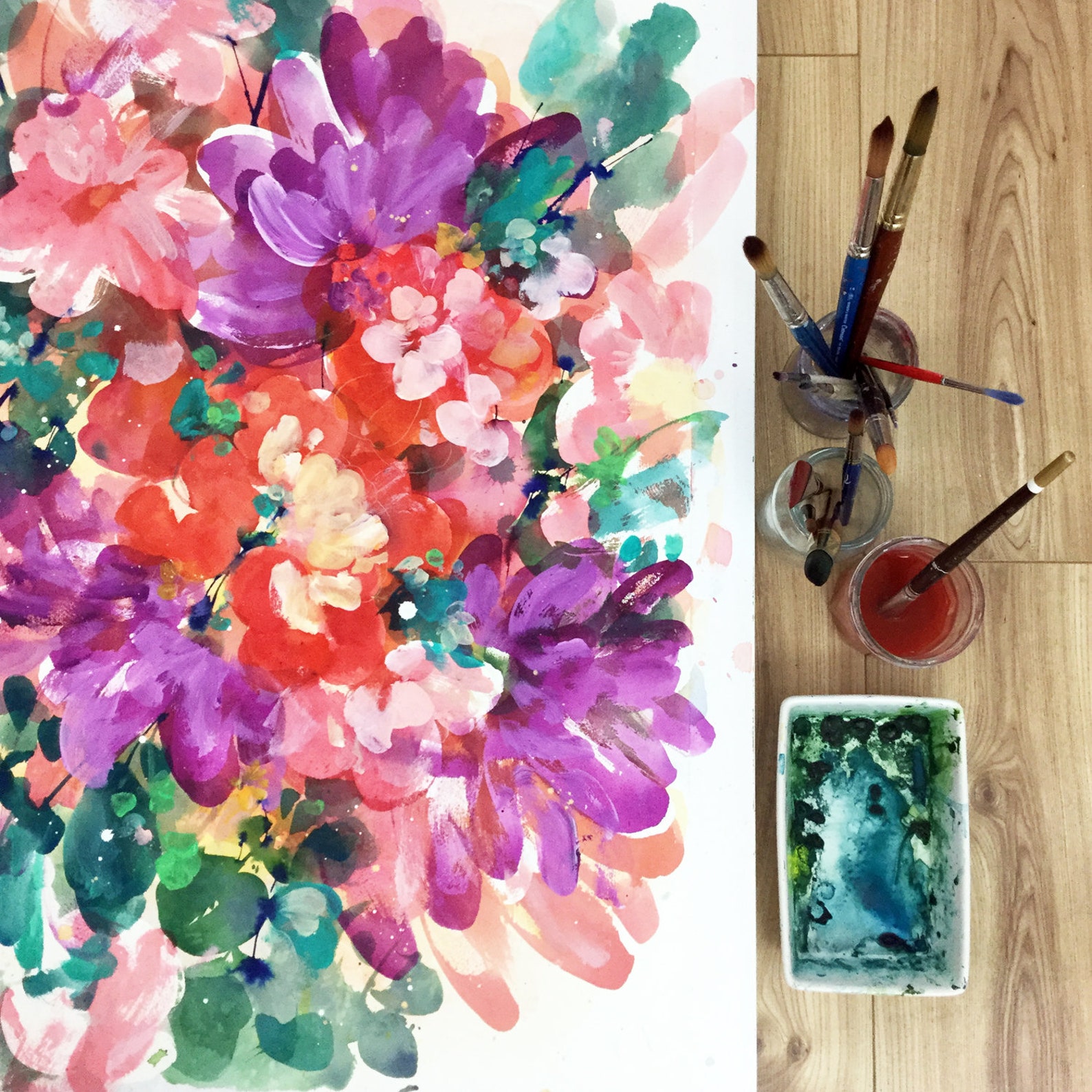 Bright Bloom Watercolor Painting Art Print Large Flower | Etsy
