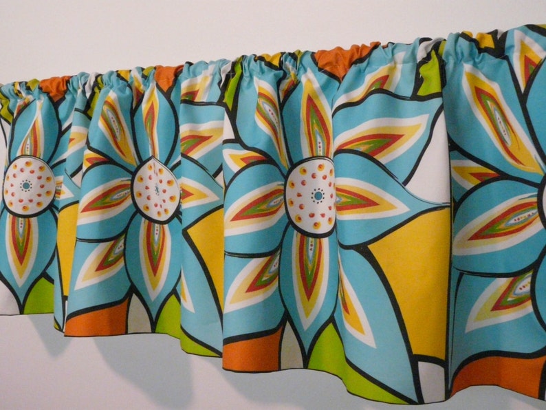 Turquoise Valance Bold Colored Floral Curtain Red Turquoise Etsy