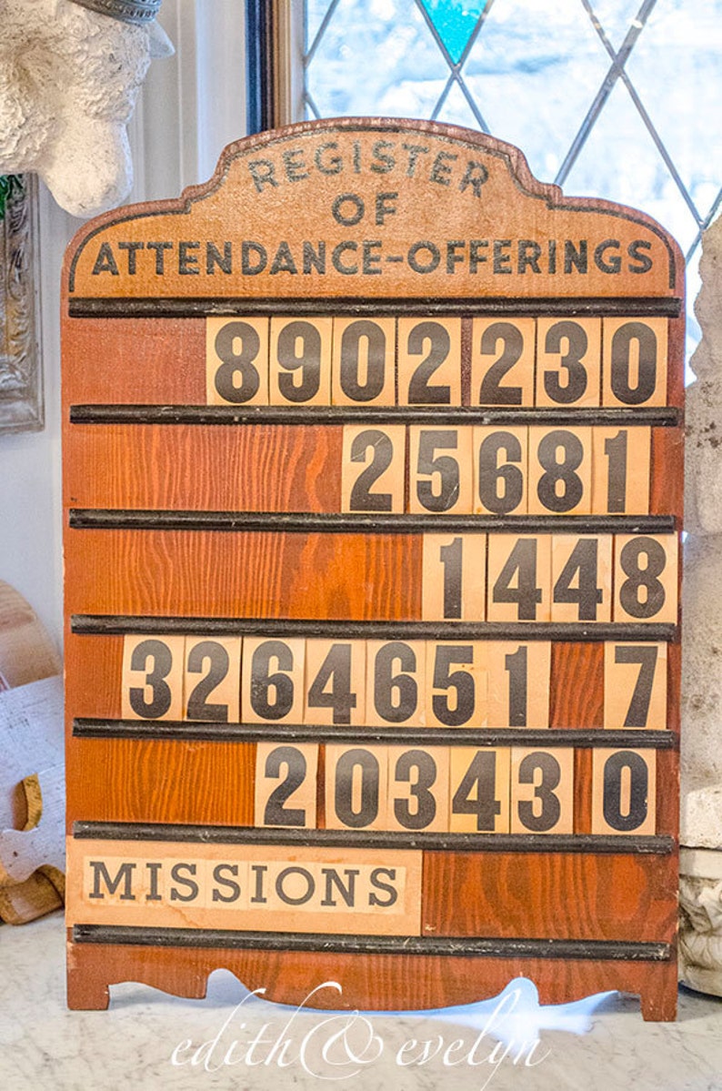 Vintage Church Attendance Offerings Board Slide in Letters Etsy