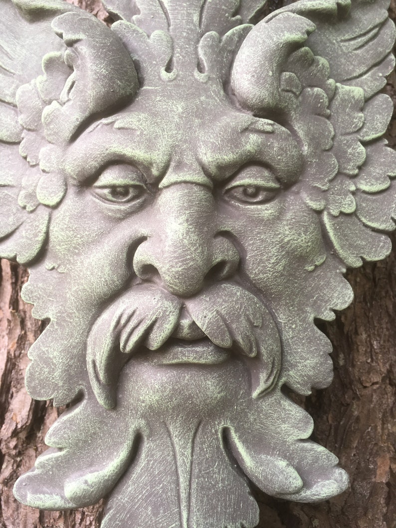 Green Man Garden Decor Hanging Face Concrete Garden Faces | Etsy