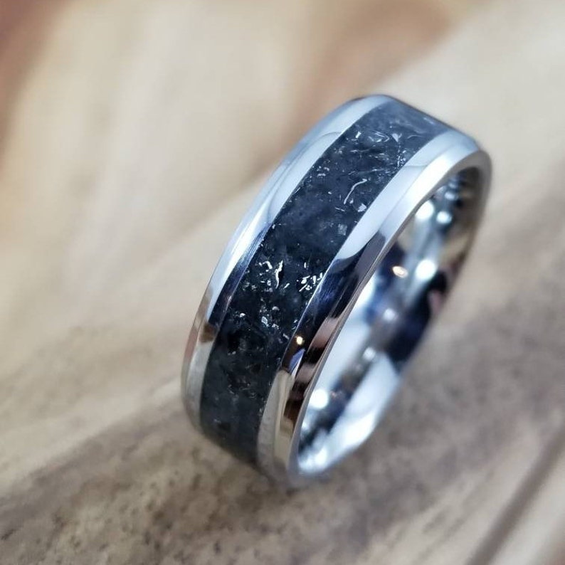 Black Meteorite Obsidian Stainless Steel Glow Ring Green