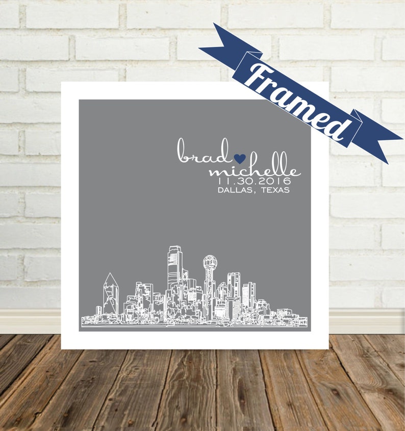 Houston Skyline Wedding Gift Art Print Personalized FRAMED ART Etsy