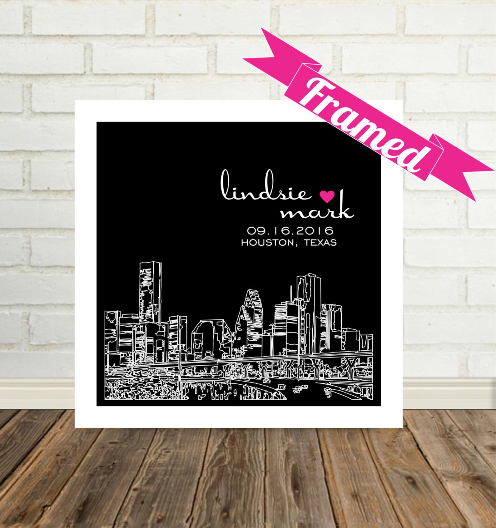 Houston Skyline Wedding Gift Art Print Personalized FRAMED ART Etsy
