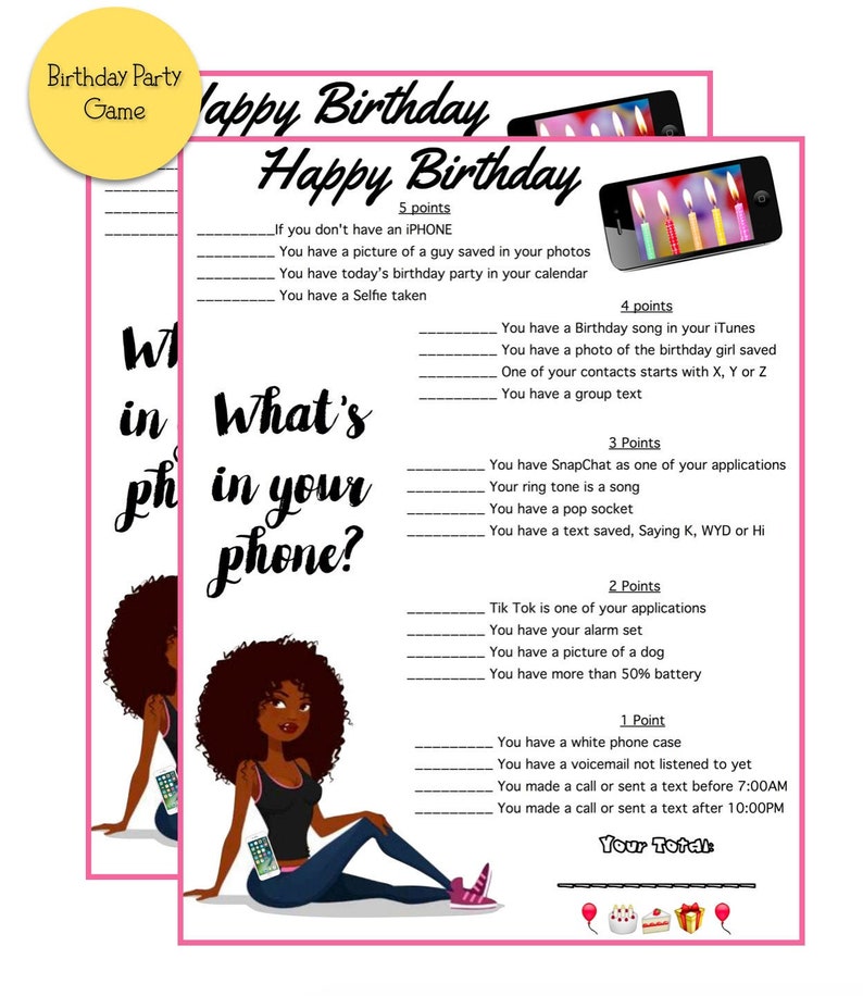 Girls Birthday Party GameWhats in your phone Teen or Tween Etsy