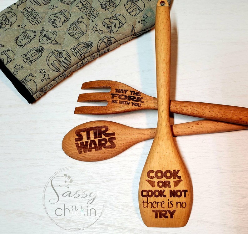Star wars inspired set of three wooden spoons gift use the | Etsy