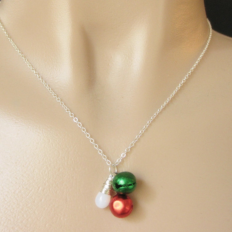 Jingle Bells Necklace. Red and Green Holiday Necklace. Silver Etsy