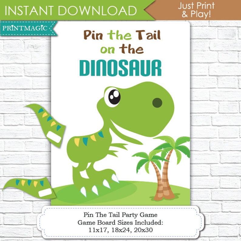 Pin the Tail on the Dinosaur Printable Birthday Party Game Etsy