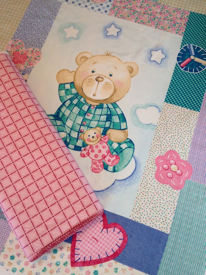 Teddy bear QUILT KIT bed time cuddle baby fabric panel green Etsy