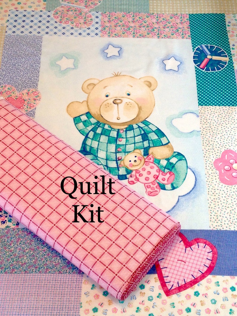 Teddy bear QUILT KIT bed time cuddle baby fabric panel green Etsy