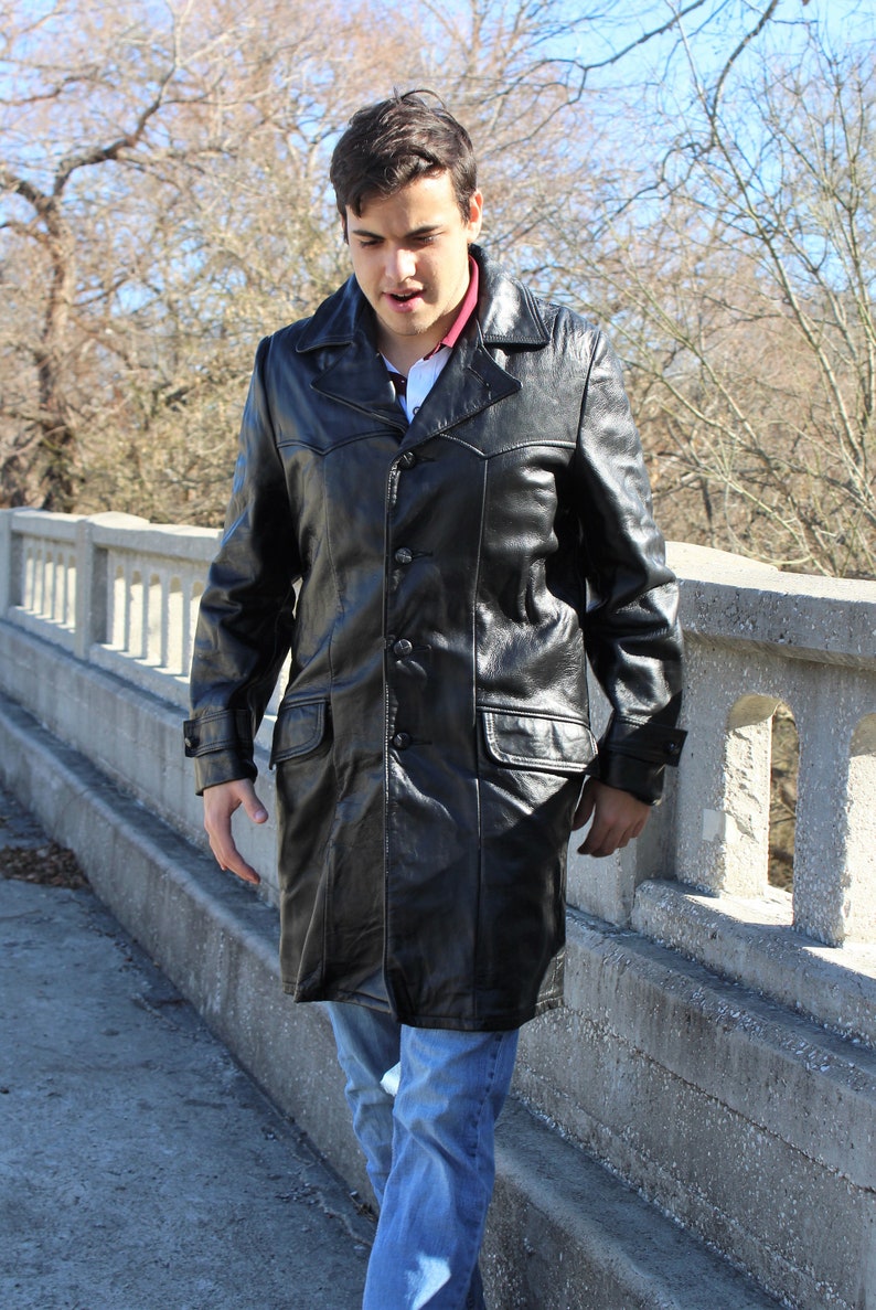 Black Leather Coat Soft Leather Removable Liner 38 Men Vintage Leather Coat 70s Coat Men Vintage Leather Coat