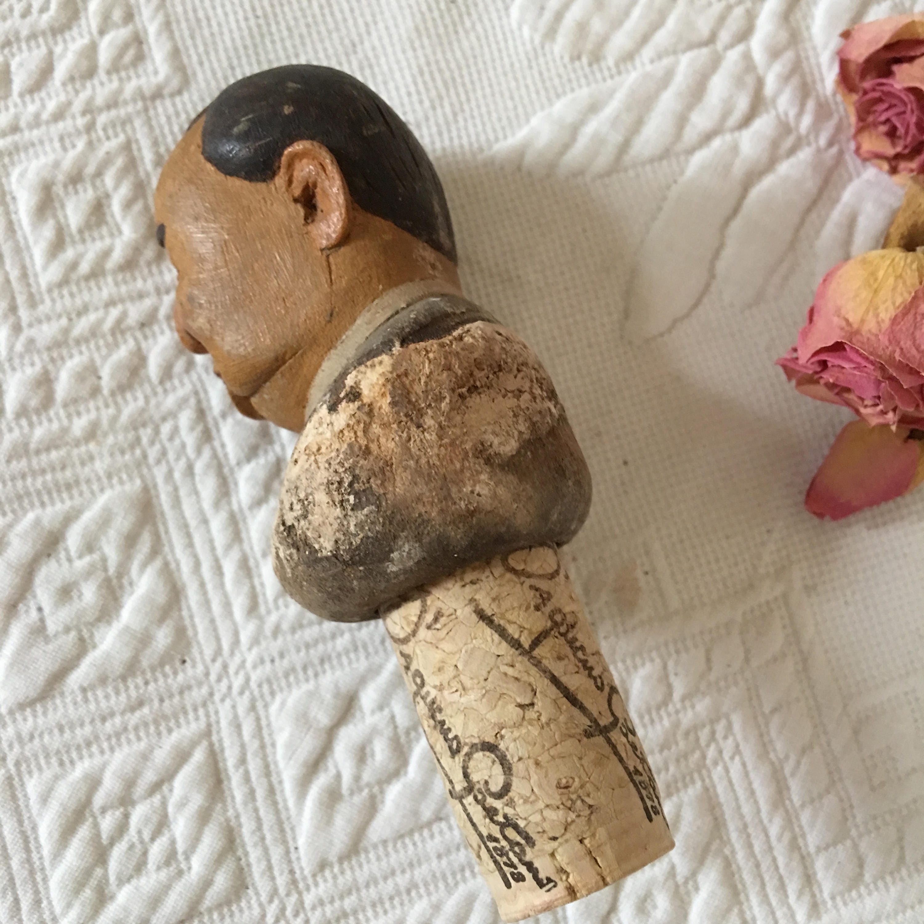 Vintage Wood Carved Cork Top Decoration. Detailed Carving of a Etsy