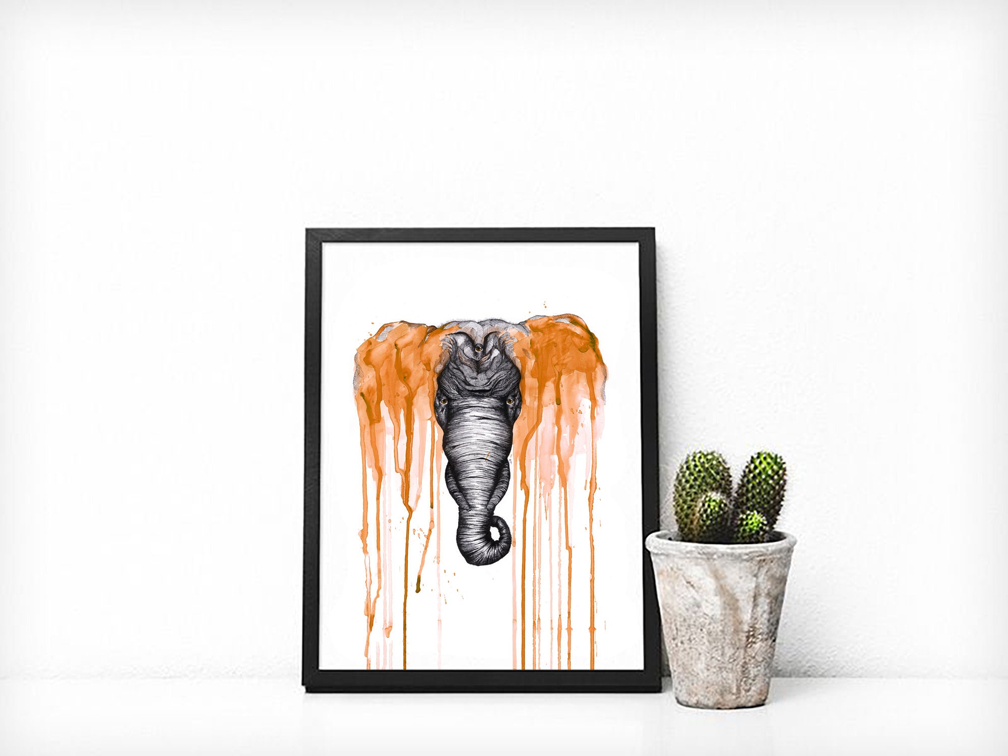 Orange Elephant Art Original Fine Art Print 11x14 Etsy