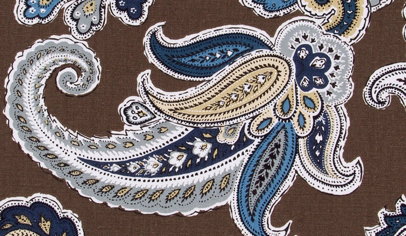 Navy Blue Paisley Cotton Upholstery Fabric Blue Brown | Etsy