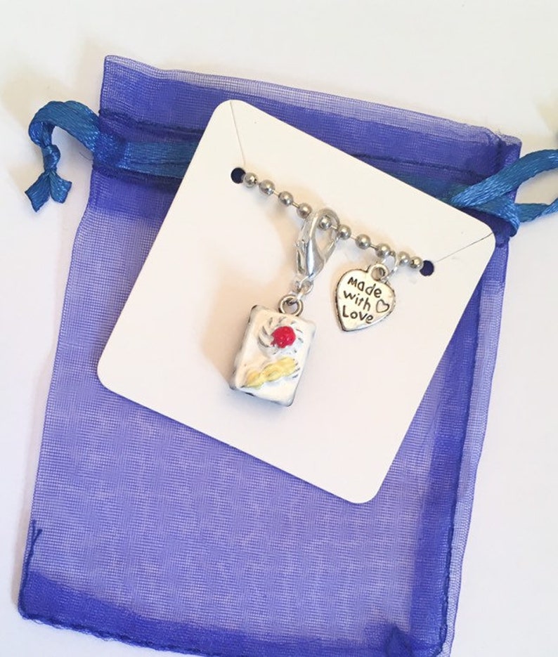 Chocolate Sponge Cake White Icing Clip on Charm Junk Journal Gift Planner Charm Unique Gift Ideas Stitch Marker Pendant Bag Charm