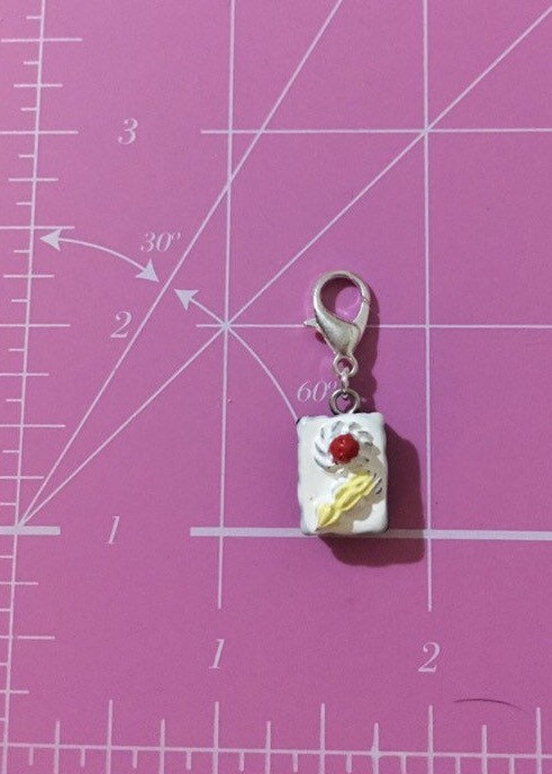 Chocolate Sponge Cake White Icing Clip on Charm Junk Journal Gift Planner Charm Unique Gift Ideas Stitch Marker Pendant Bag Charm