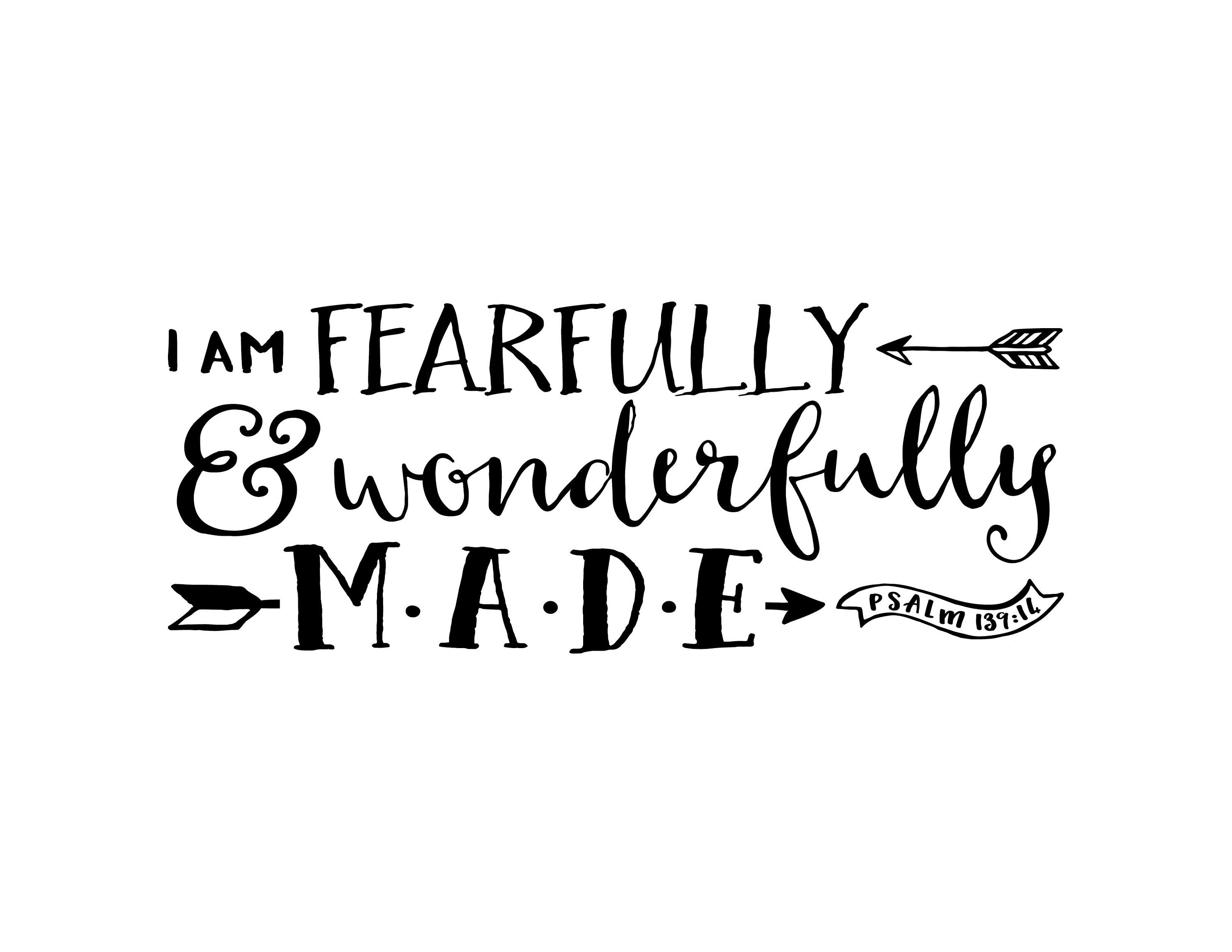 Psalm 139:14 I am fearfully and wonderfully made Bible verse | Etsy