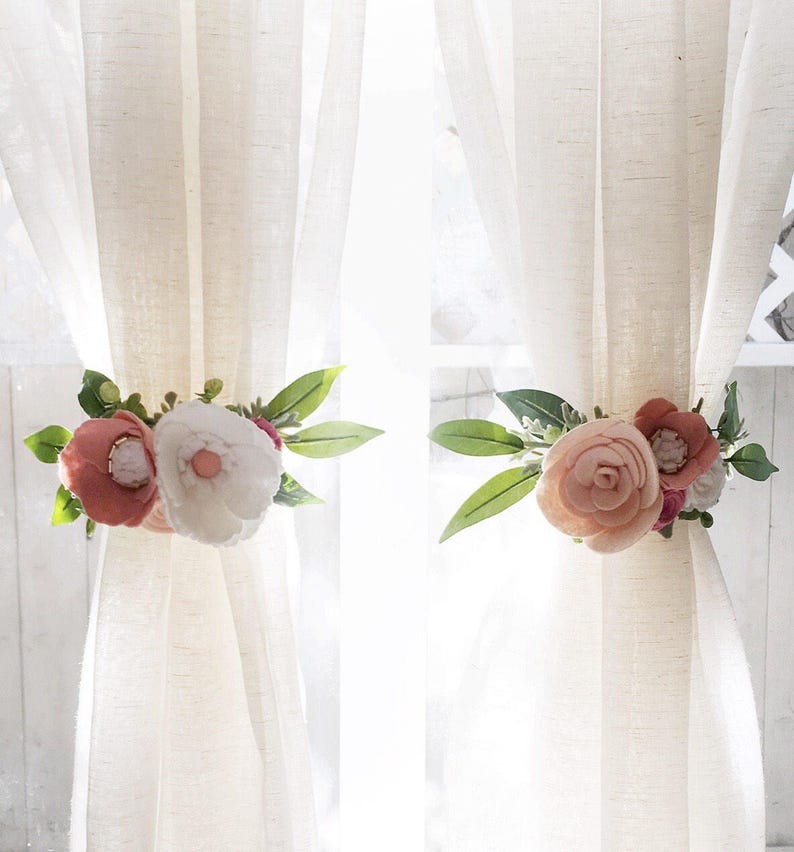 Curtain Tie Backs SET OF 2 Felt Flowers Felt Curtain Etsy