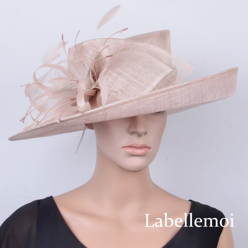 New Large Nude Beige Sinamay Hat Dress Church Hat Fascinator Etsy