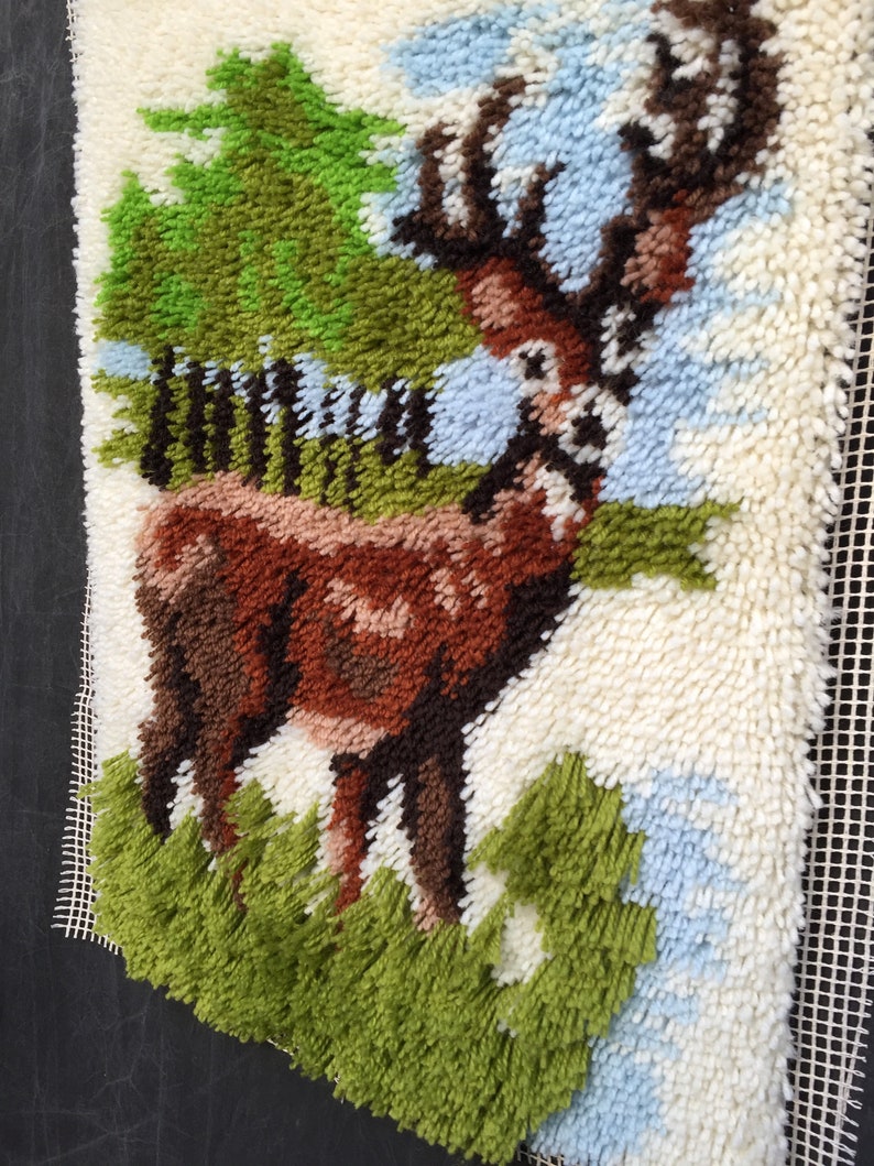 70s Latch Hook Rug Deer in the Meadow HiLo Wall Hanging Rugs Etsy