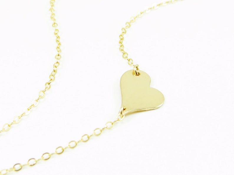 Gold Side Heart Necklace Offset Heart necklace Gold Etsy