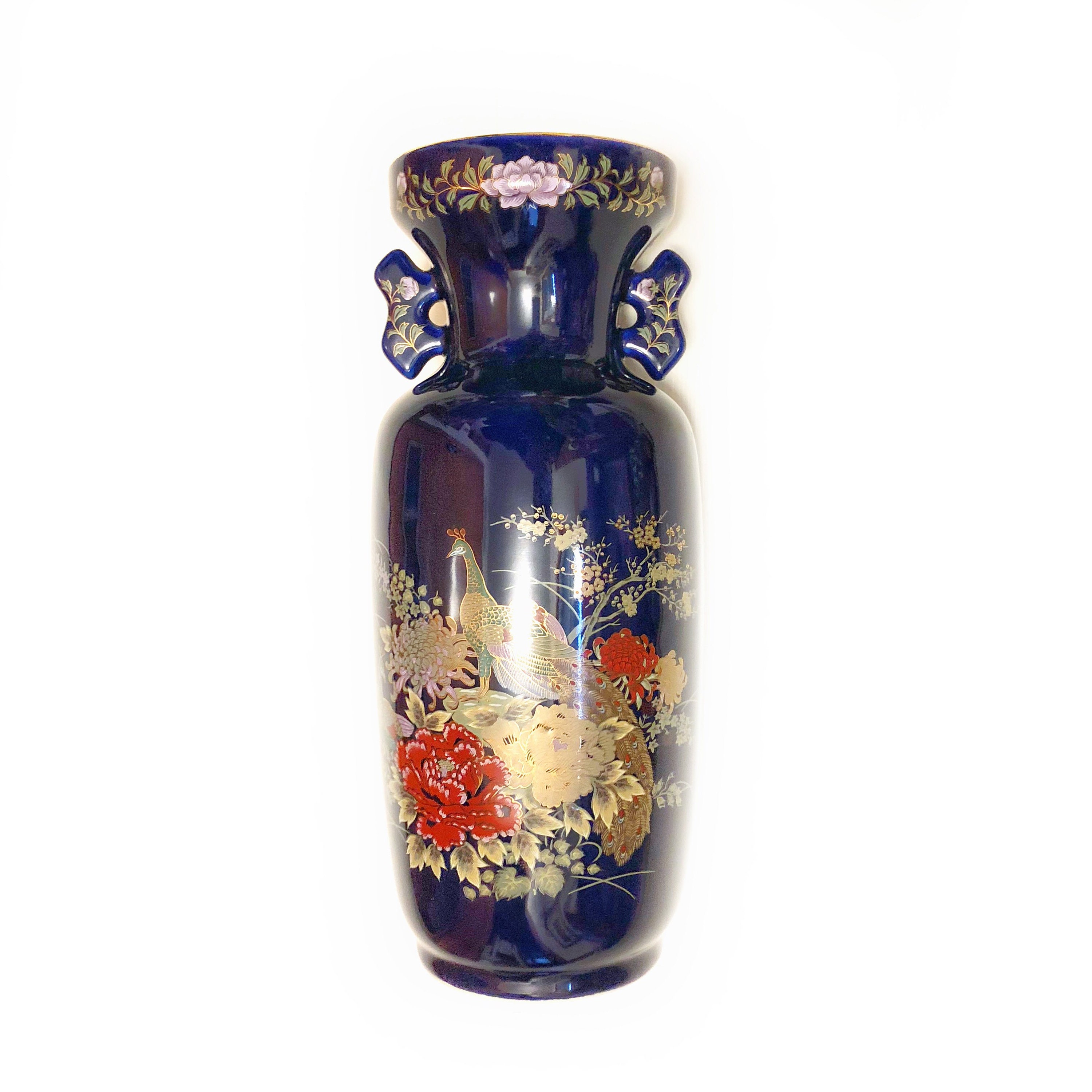 Vintage cobalt blue satsuma vase Japanese satsuma ceramic Etsy