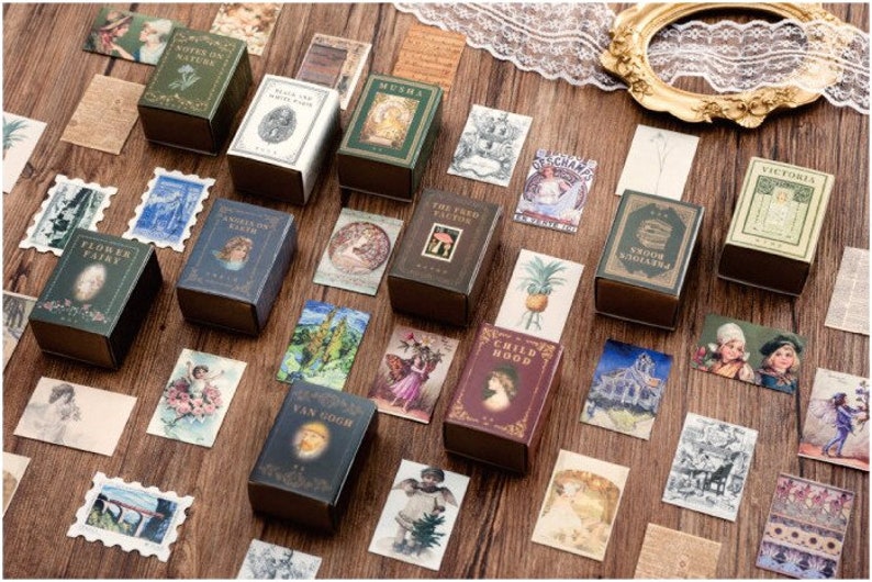 Mini Cards for Junk Journal Supplies Postage Stamp and Vintage Art and Document Designs Travelers Notebook Collages Botanical Ephemera