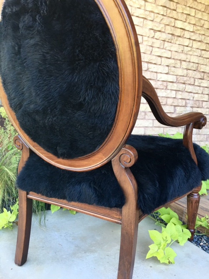 Vintage Rustic Restored black Sheepskin accent arm chair | Etsy