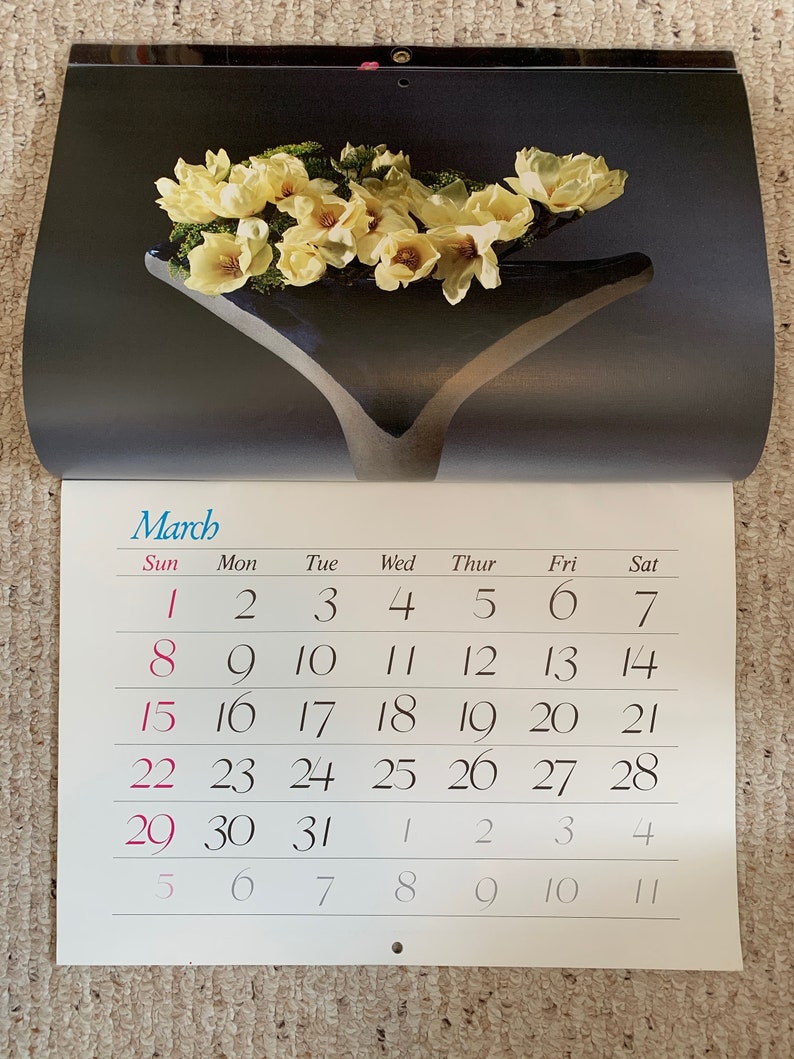 Vintage 1987 Japanese Ikebana calendar floral arrangement flowers
