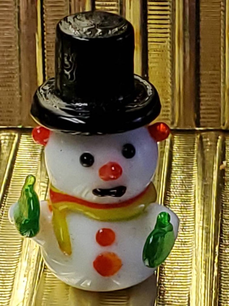 Vintage Set of 3 Hand Made Glass Snowmen