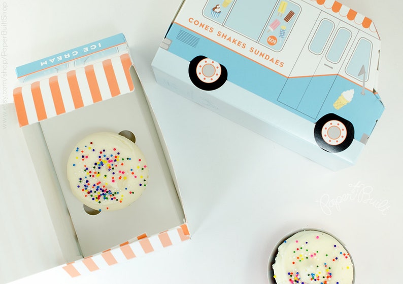 Ice Cream Party Favor Box Ice Cream Truck Cupcake Box Set Etsy