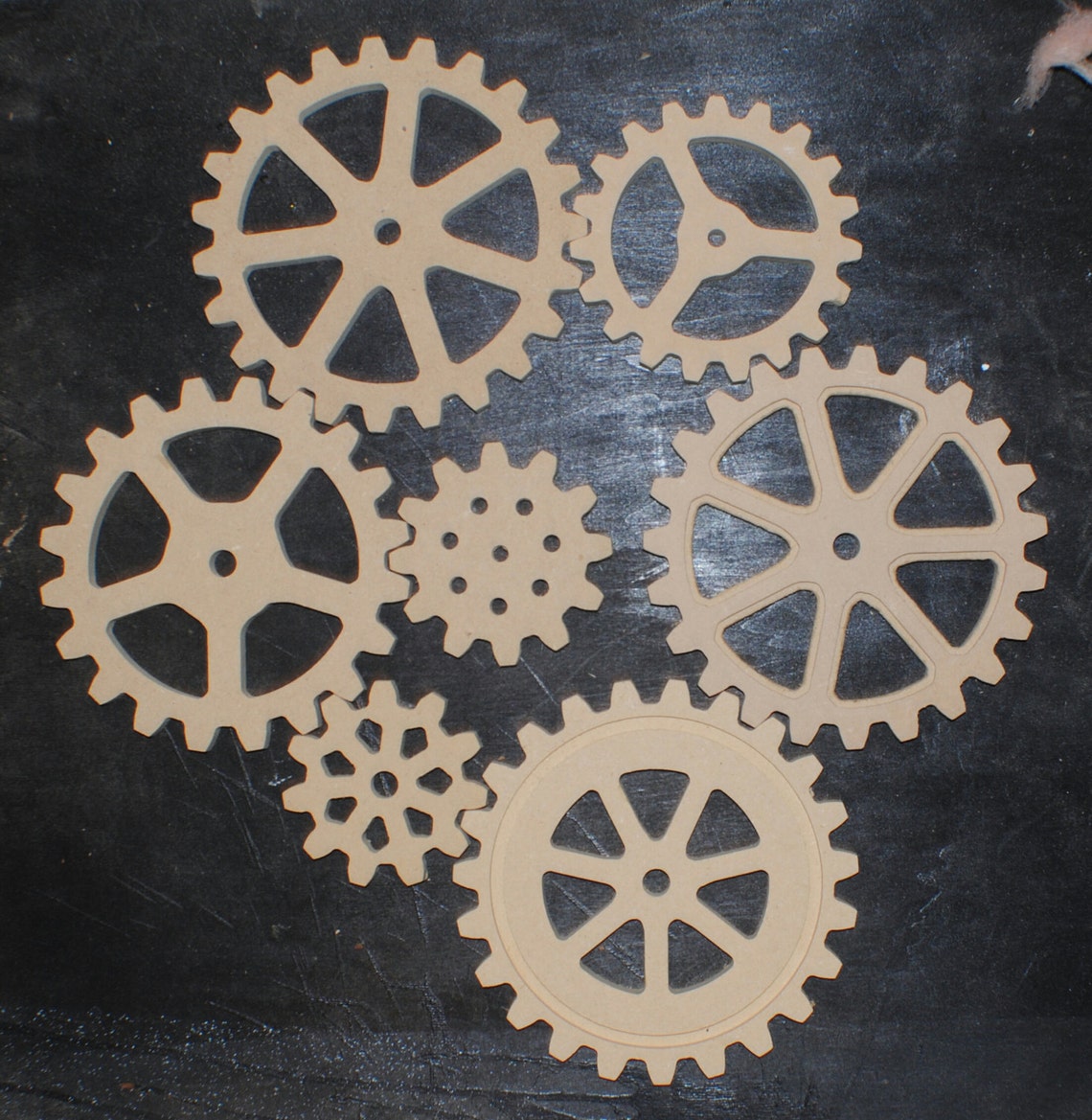 Seven 7 Large Wooden Gears Wood Gears Cogs Sprocket Etsy