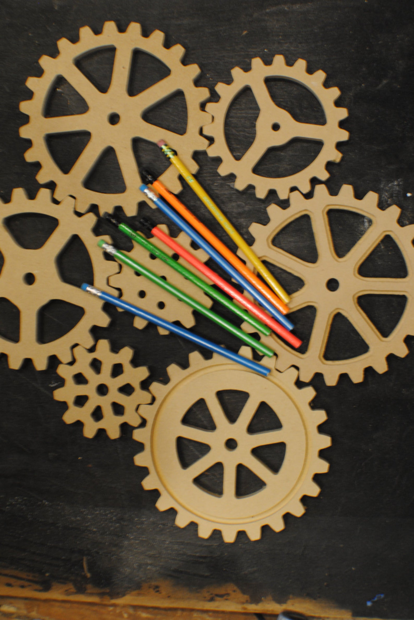 Seven 7 Large Wooden Gears Wood Gears Cogs Sprocket Etsy
