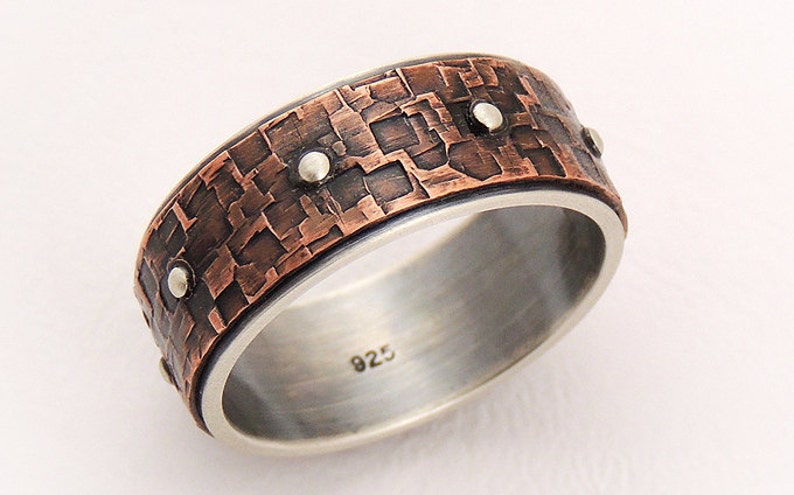 Men's copper silver wedding band ring men engagement Etsy