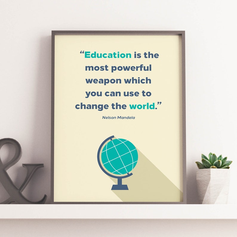 Education Is The Most Powerful Weapon Quote Poster Nelson | Etsy
