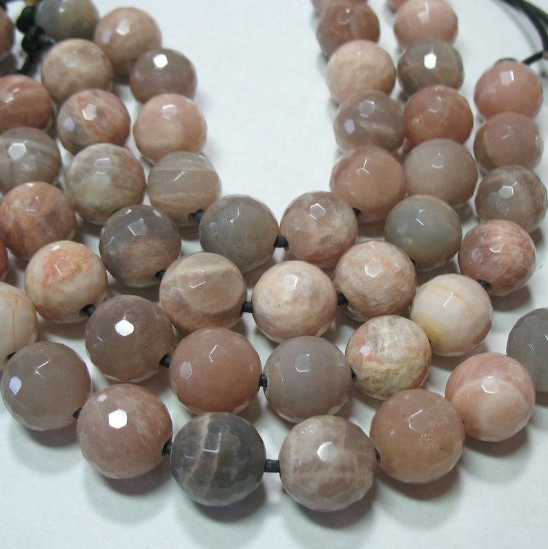 Large 2mm Hole Gray /& Peach Moonstone 14mm Faceted Round Beads 7 Strand